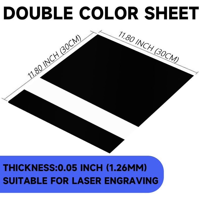 Bocolon 5PCS Laser Engraving Double Color ABS Plastic Sheet,Two-Tone Laserable Engraving Plastic Sheets for Name Badge,Office Label,Laser Artistic Product,Size 11.73" x 11.73",Black/White - Image 2